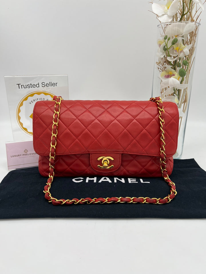 CHANEL RED LAMBSKIN METALASSE CHAIN BAG