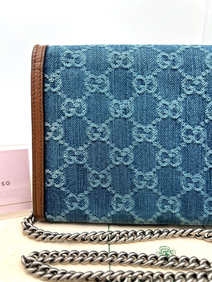 GUCCI DIONYSUS DENIM CHAIN SHOULDER BAG