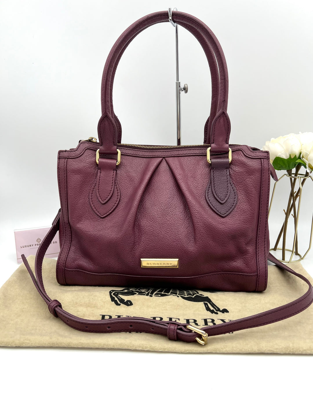 BURBERRY LONDON PURPLE GRAINED SMALL SHOULDER BAG