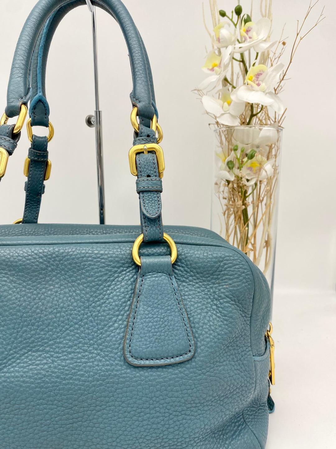 PRADA BLUE LEATHER DAINO BOSTON BAG