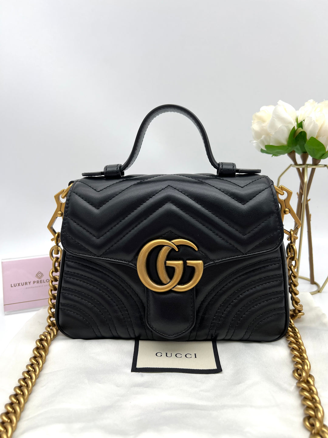 GUCCI MARMONT QUILTED TOP HANDLE GHW SHOULDER BAG