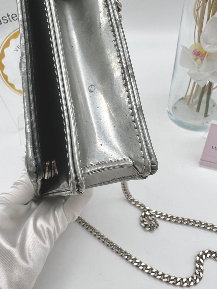 CHRISTIAN DIOR DIORAMA METALLIC SILVER CHAIN BAG