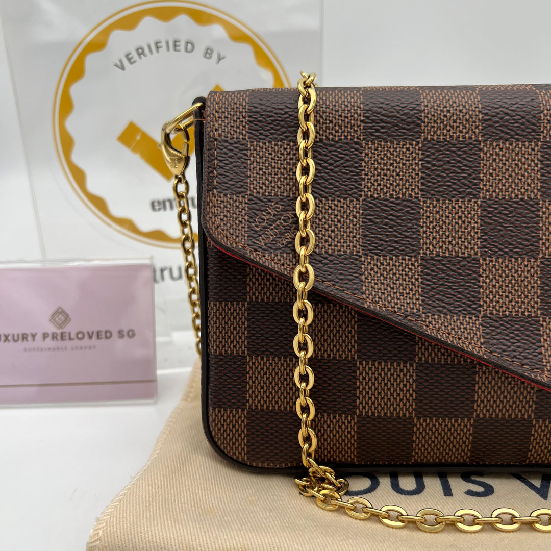 LOUIS VUITTON FELICIE DAMIER EBENE ( microchipped )