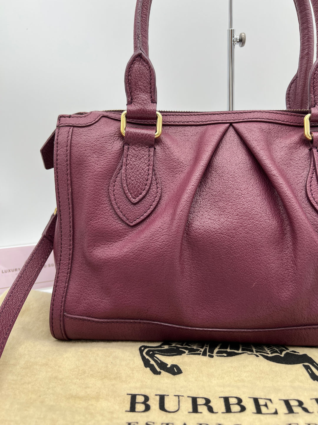 BURBERRY LONDON PURPLE GRAINED SMALL SHOULDER BAG