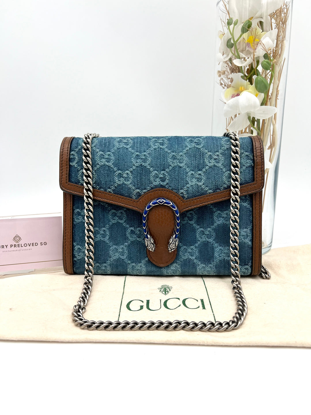 GUCCI DIONYSUS DENIM CHAIN SHOULDER BAG