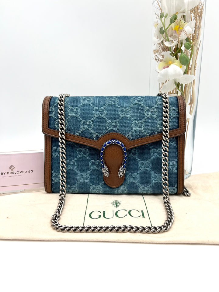 GUCCI DIONYSUS DENIM CHAIN SHOULDER BAG