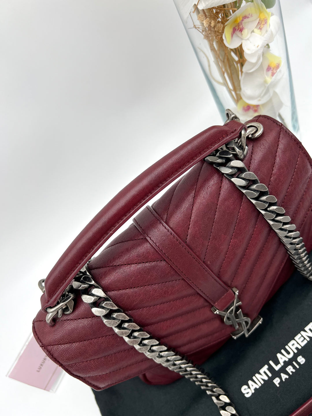 YVES SAINT LAURENT COLLEGE CHEVRON QUILTED BAG GHW