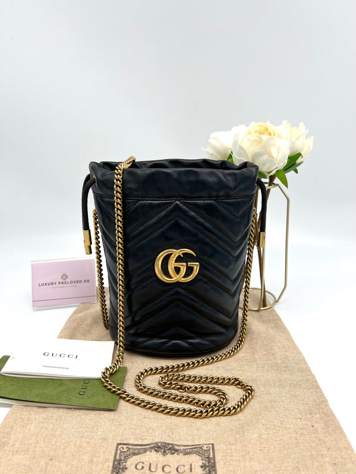 GUCCI MARMONT QUILTED GHW BUCKET BAG