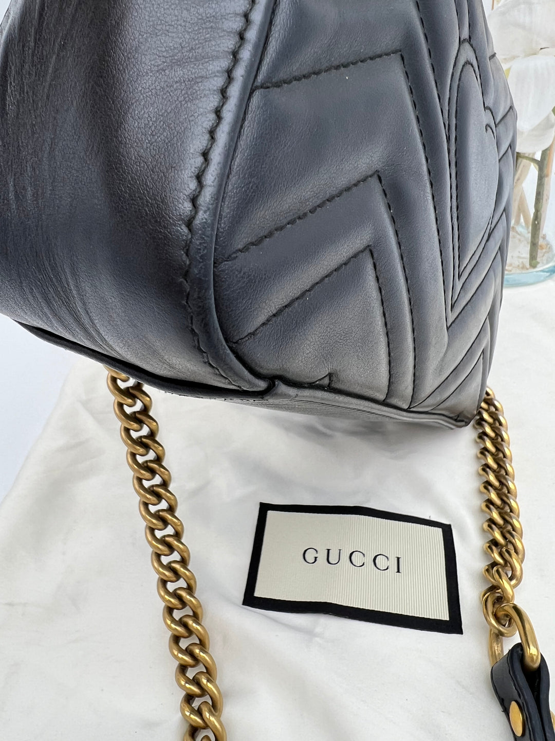 GUCCI GG MARMONT TOP HANDLE MINI CHAIN SHOULDER BAG