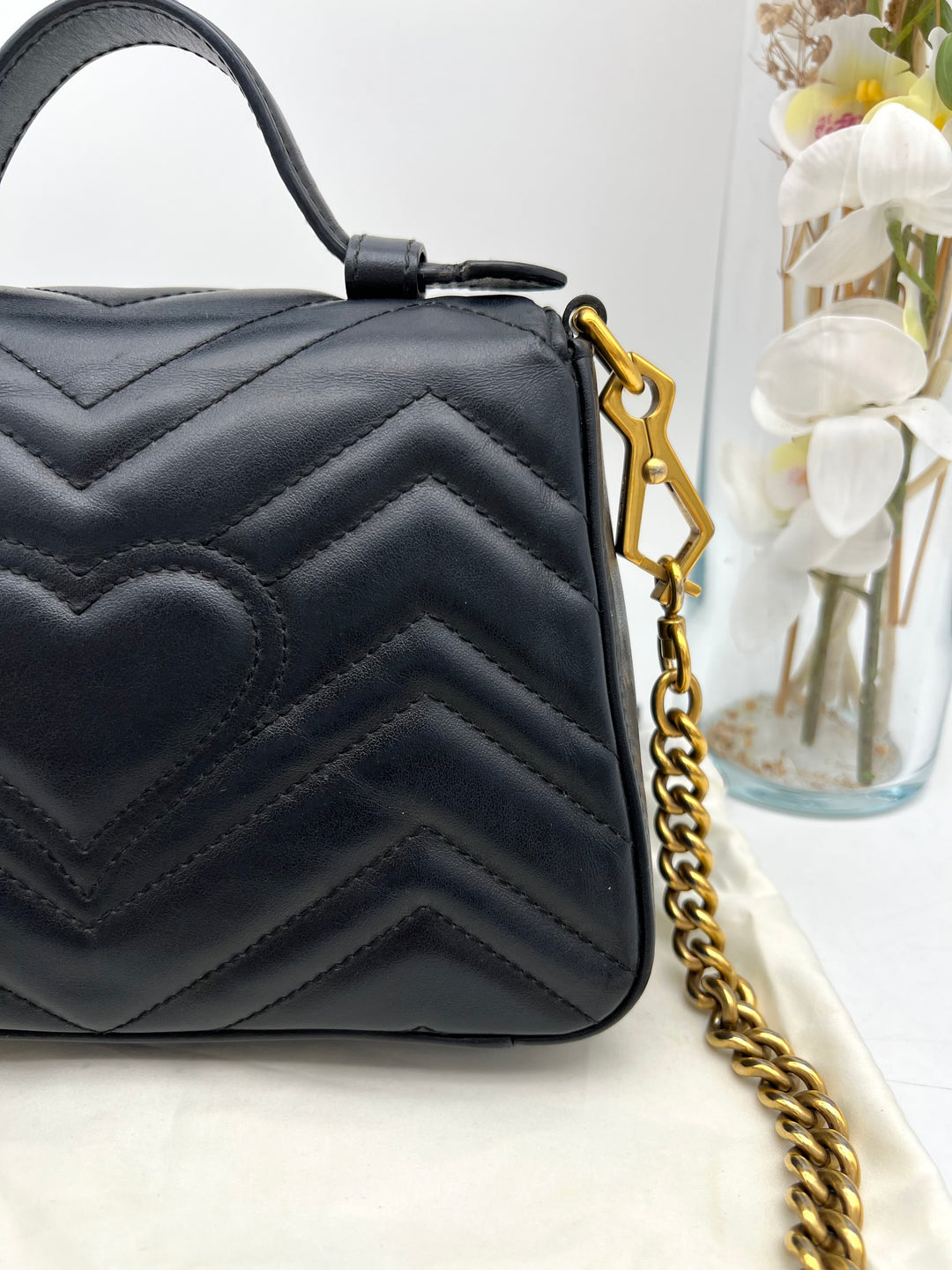 GUCCI GG MARMONT TOP HANDLE MINI CHAIN SHOULDER BAG
