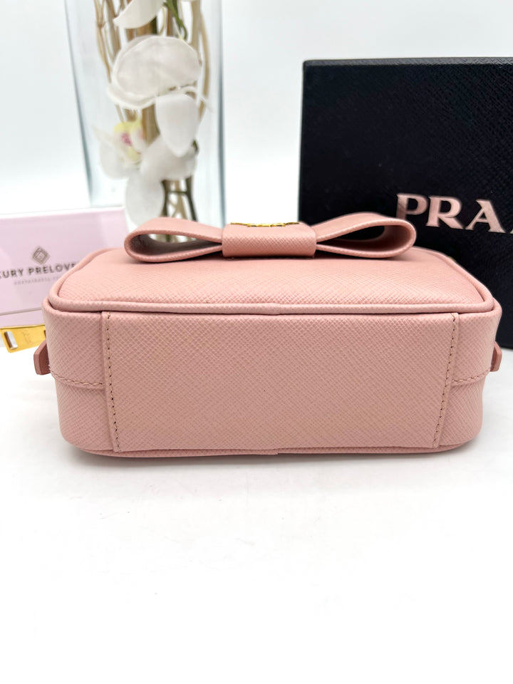 PRADA MINI RIBBON CAMERA BAG SAFFIANO PINK