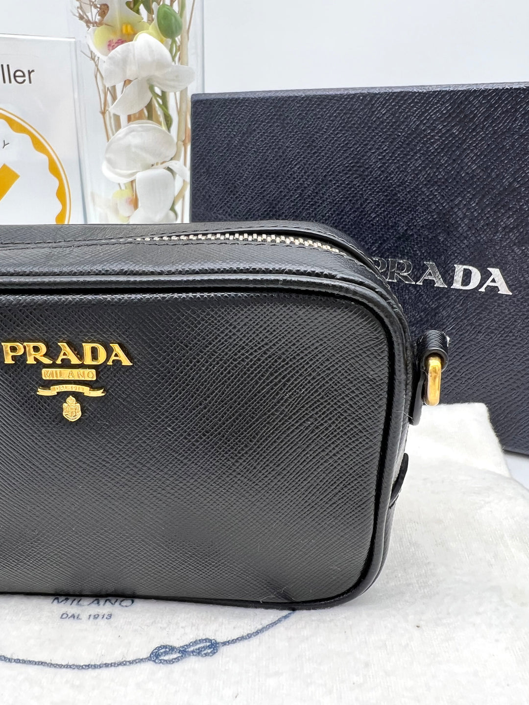 PRADA MINI CAMERA BAG SAFFIANO BLACK