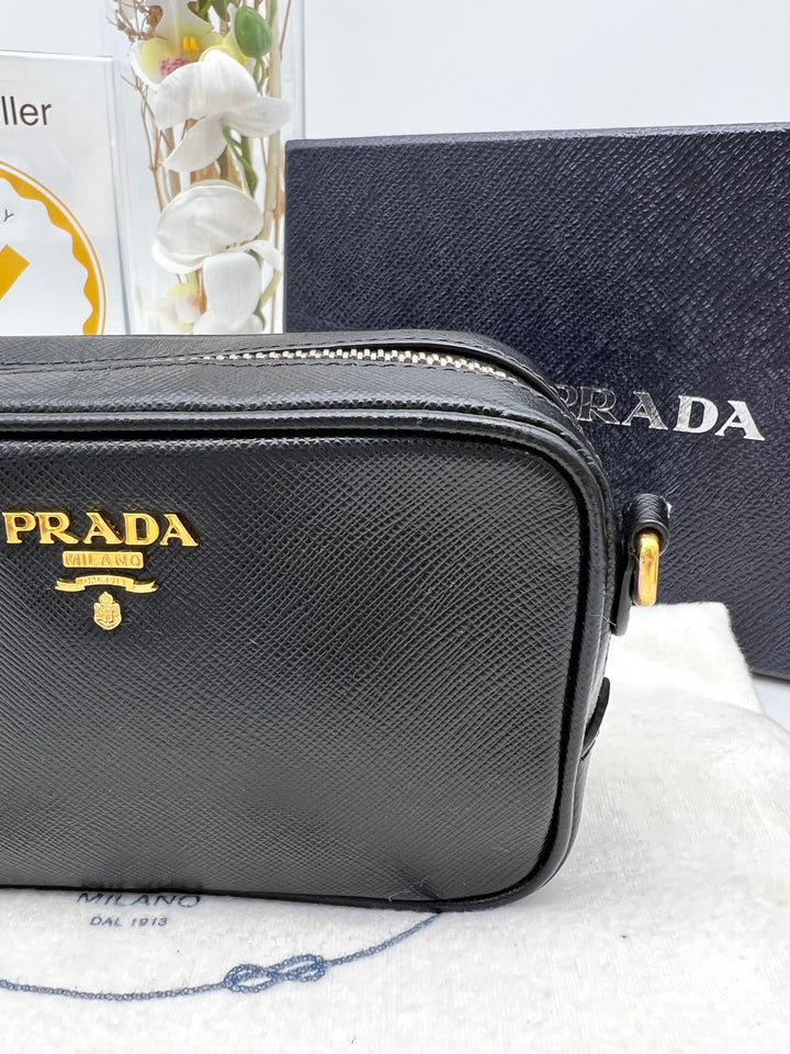 PRADA MINI CAMERA BAG SAFFIANO BLACK