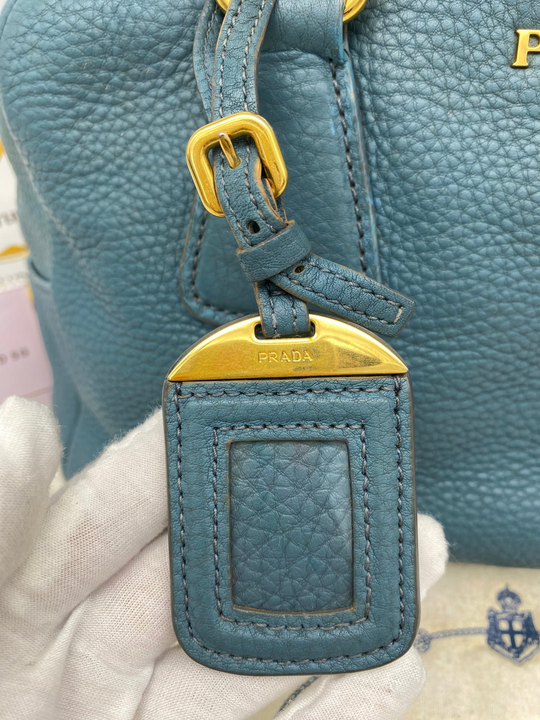 PRADA BLUE LEATHER DAINO BOSTON BAG