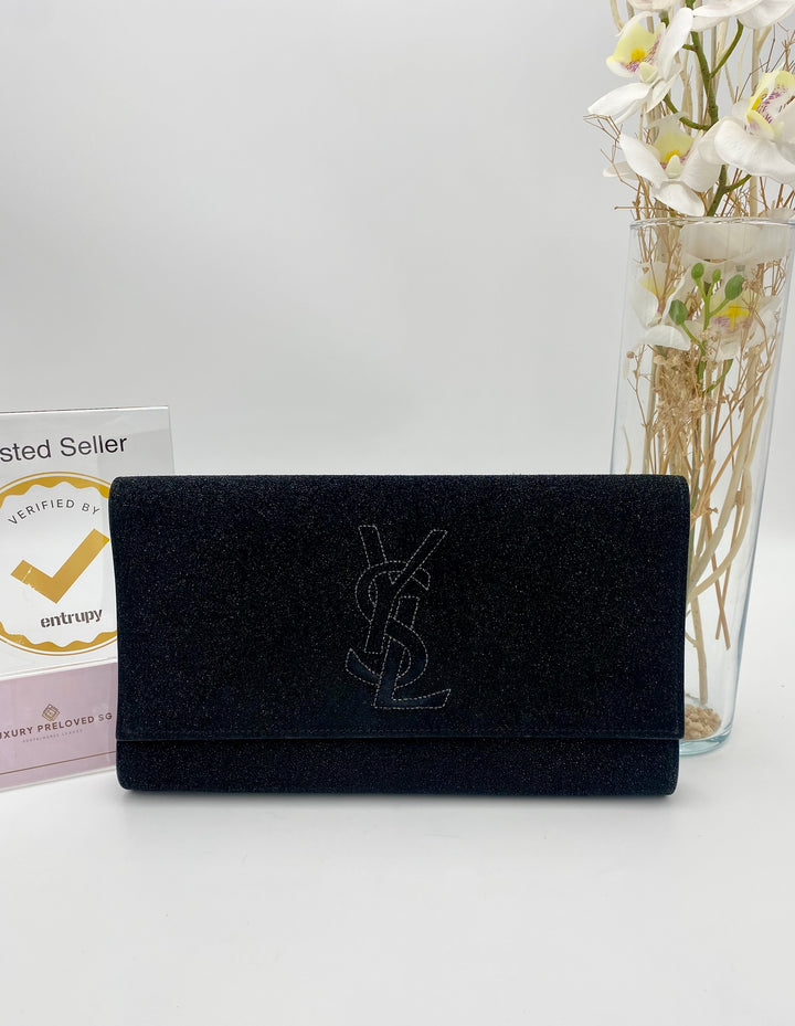 YVES SAINT LAURENT CLUTCH SUEDE GLITTER