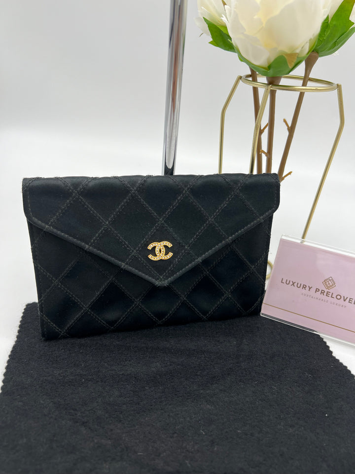 CHANEL QUILTED CANVAS SMALL ENVELOPE POUCH