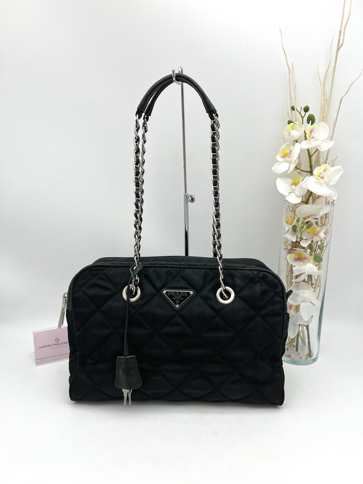 PRADA QUILTED TESSUTO CHAIN SHOULDER BAG