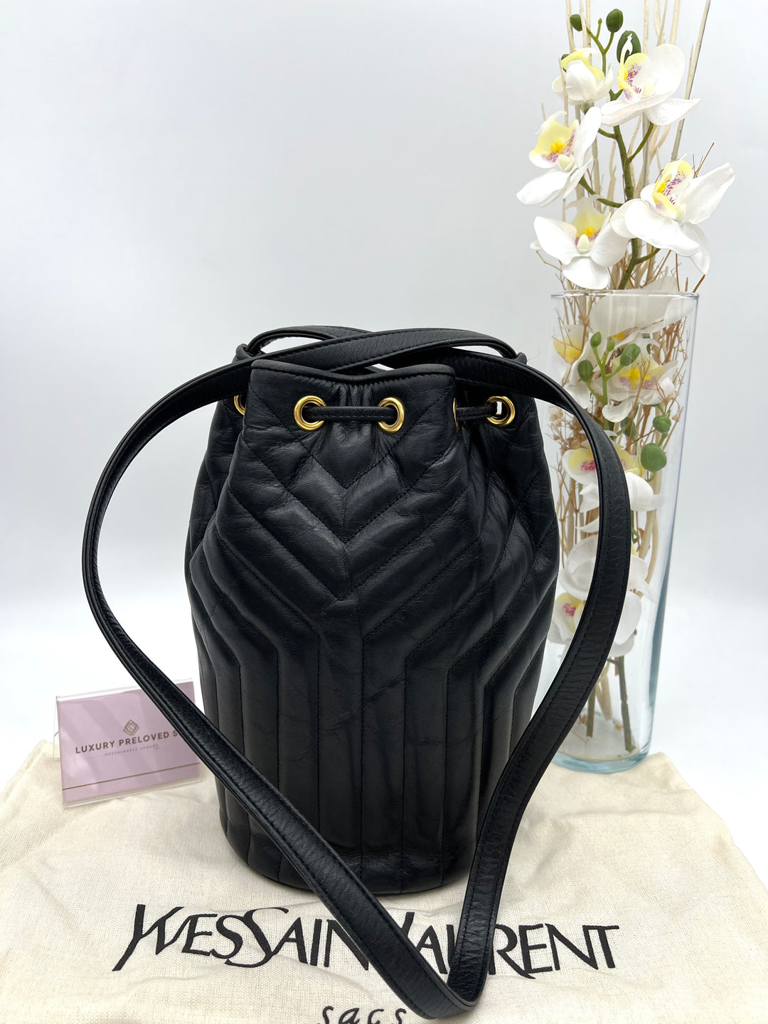 YVES SAINT QUILTED BUCKET SHOULDER BAG