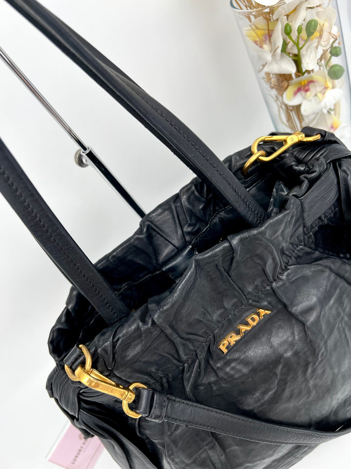 PRADA RIBBON LEATHER SHOULDER BAG