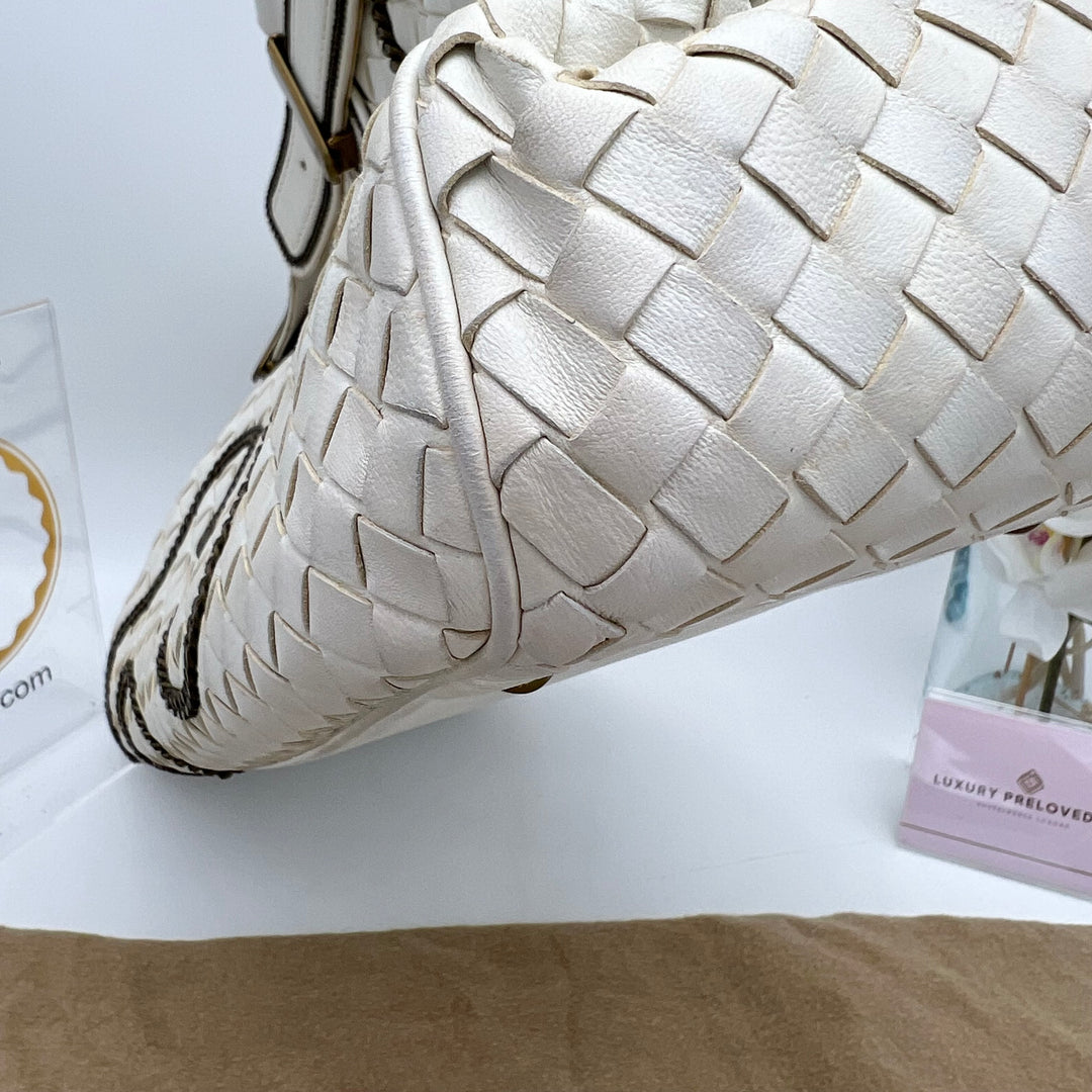 BOTTEGA VENETA WHITE CHAIN AROUND TOTE BAG