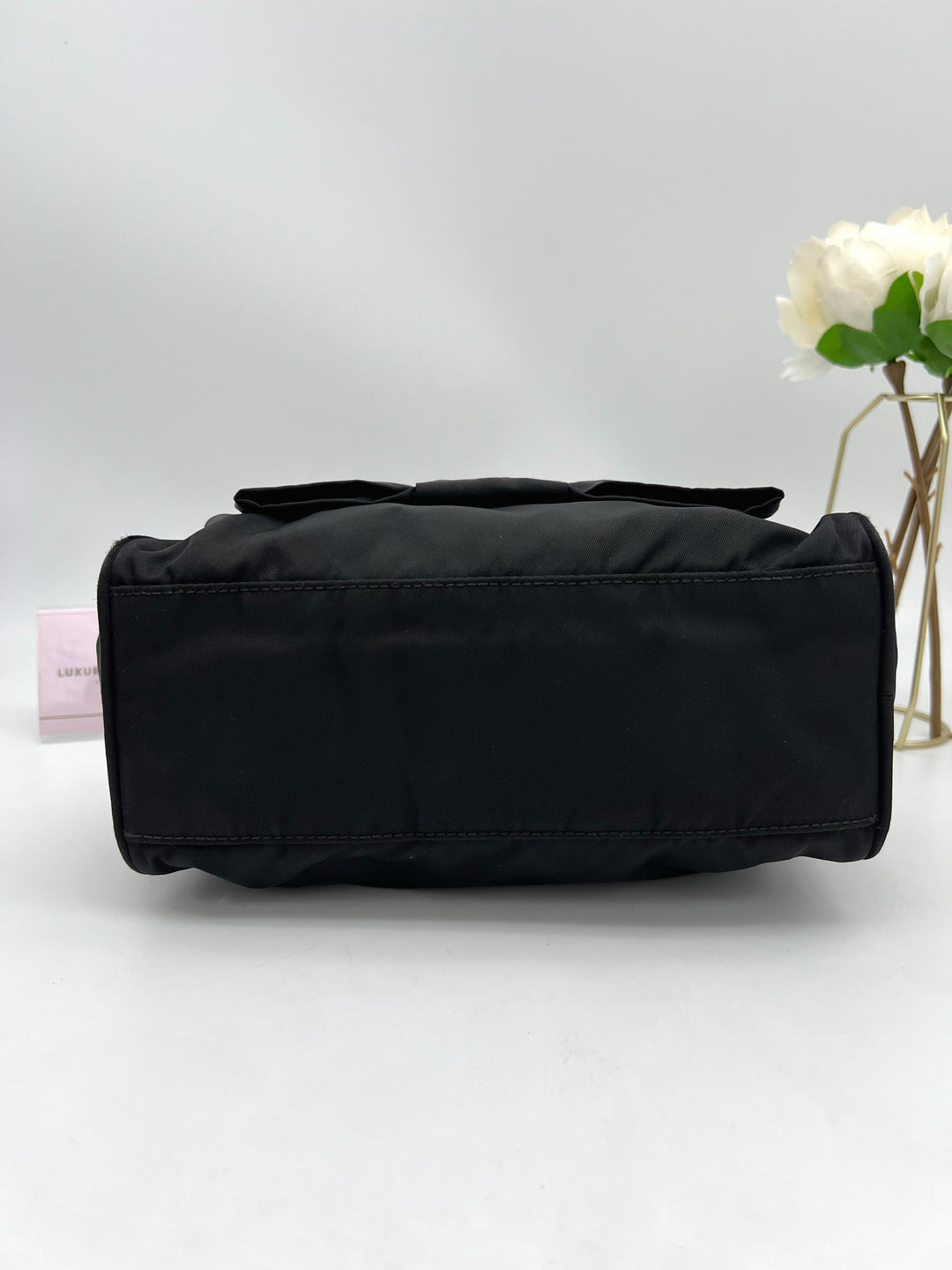 PRADA QUILTED BOW TOP HANDLE NYLON BAG