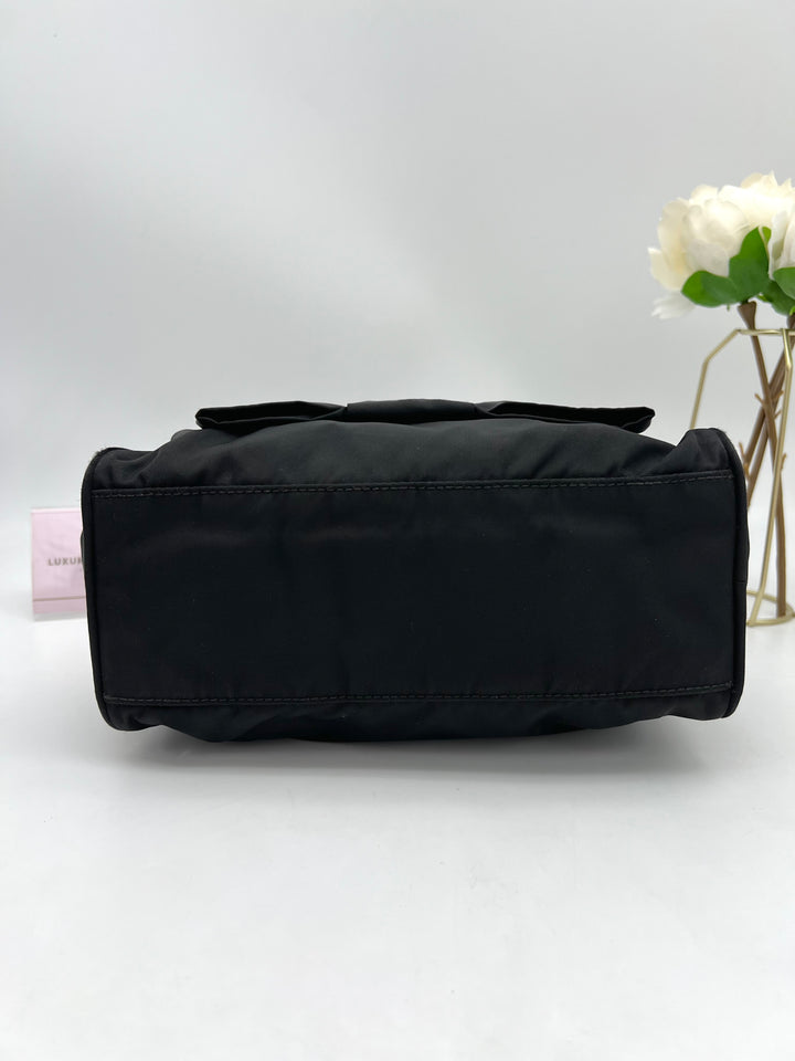 PRADA QUILTED BOW TOP HANDLE NYLON BAG