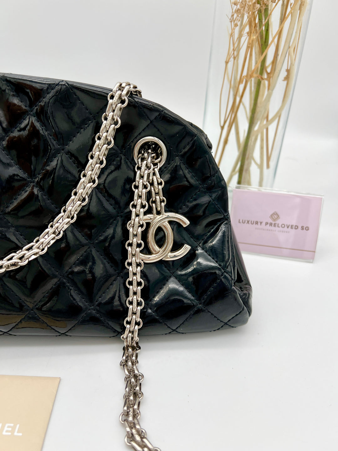 CHANEL QUILTED PATENT MADAMOISELLE