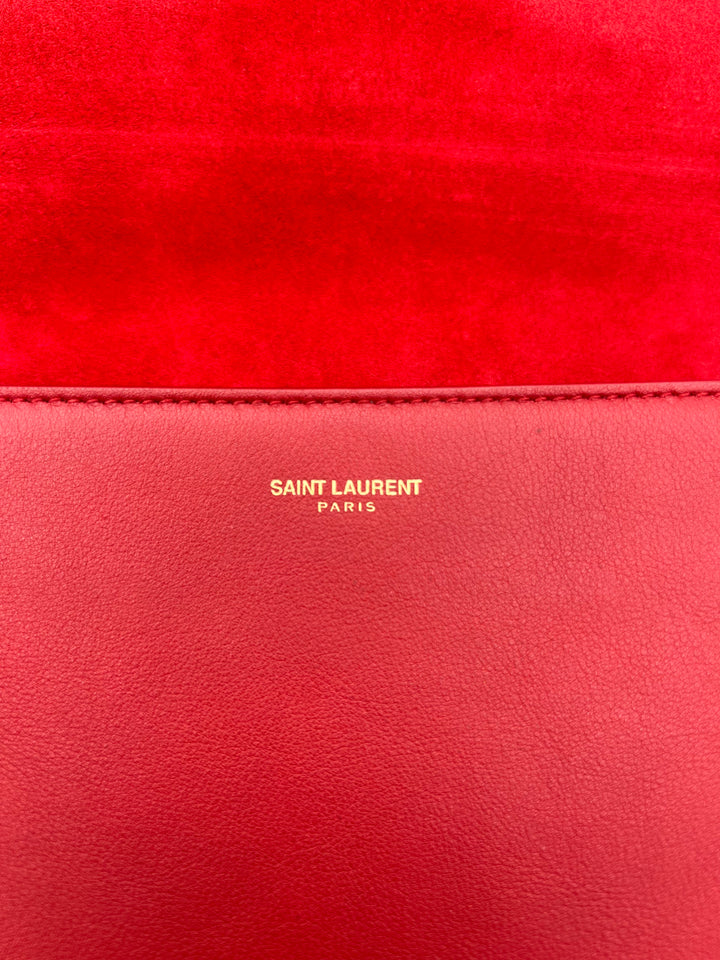 YVES SAINT LAURENT CALFSKIN CLASSIC Y SATCHEL RED