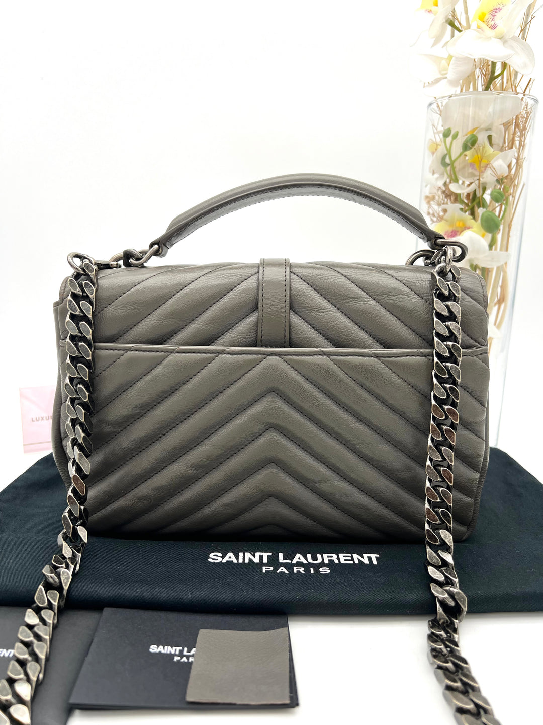 YVES SAINT LAURENT COLLEGE CHEVRON QUILTED BAG SHW MEDIUM