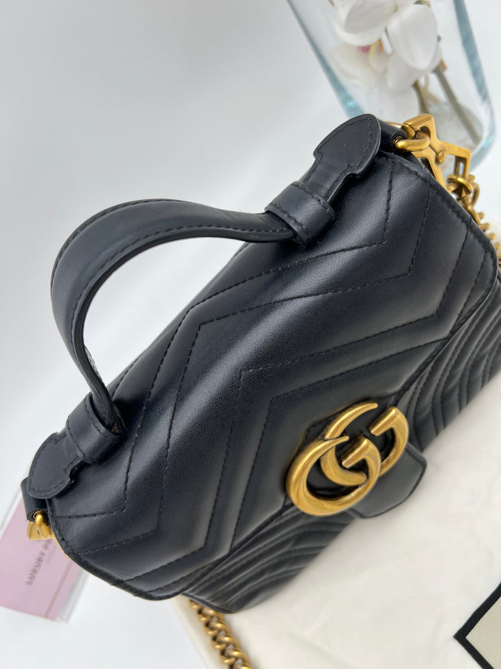 GUCCI GG MARMONT TOP HANDLE MINI CHAIN SHOULDER BAG