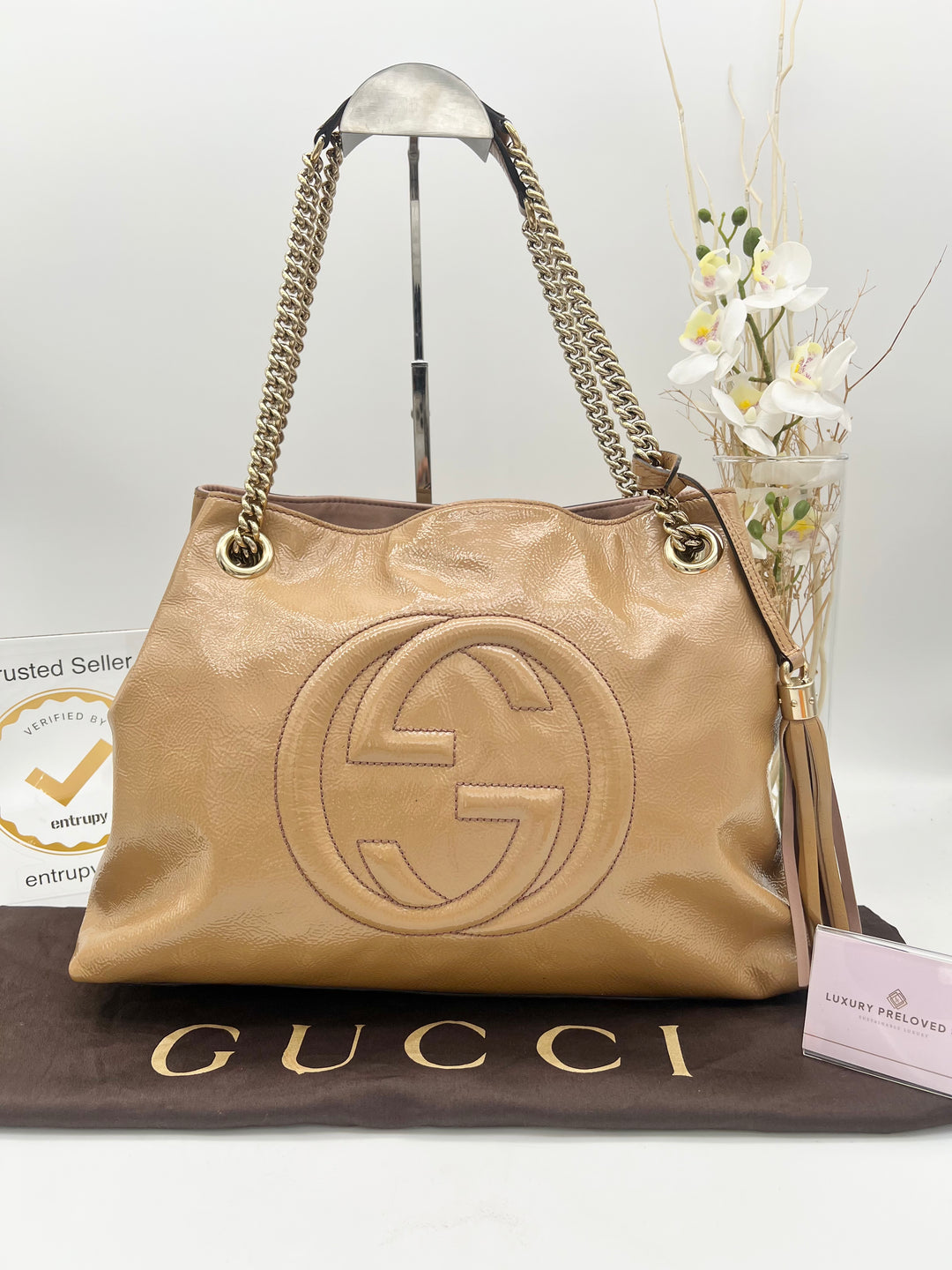 GUCCI SOHO HOBO CHAIN BAG PATENT – Luxury Preloved SG