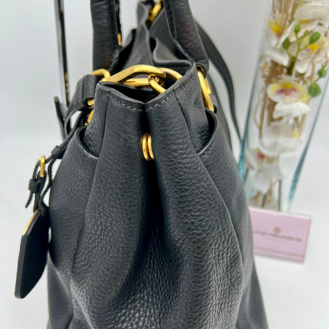 PRADA BLACK LEATHER DAINO 2 WAY BAG