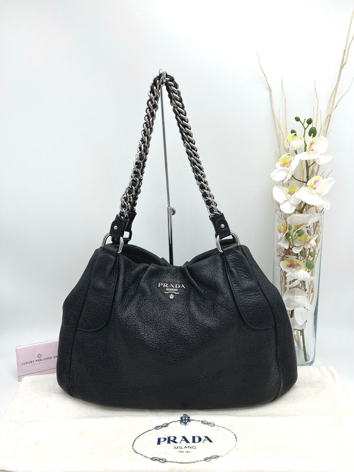 PRADA METALLIC CALF LEATHER CHAIN SHOULDER BAG