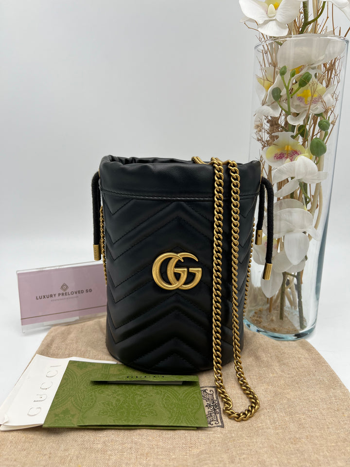 GUCCI MARMONT QUILTED GHW BUCKET BAG
