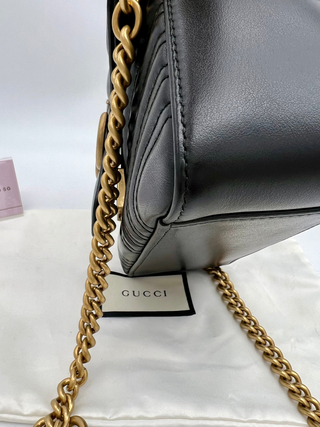 GUCCI MARMONT QUILTED TOP HANDLE GHW SHOULDER BAG