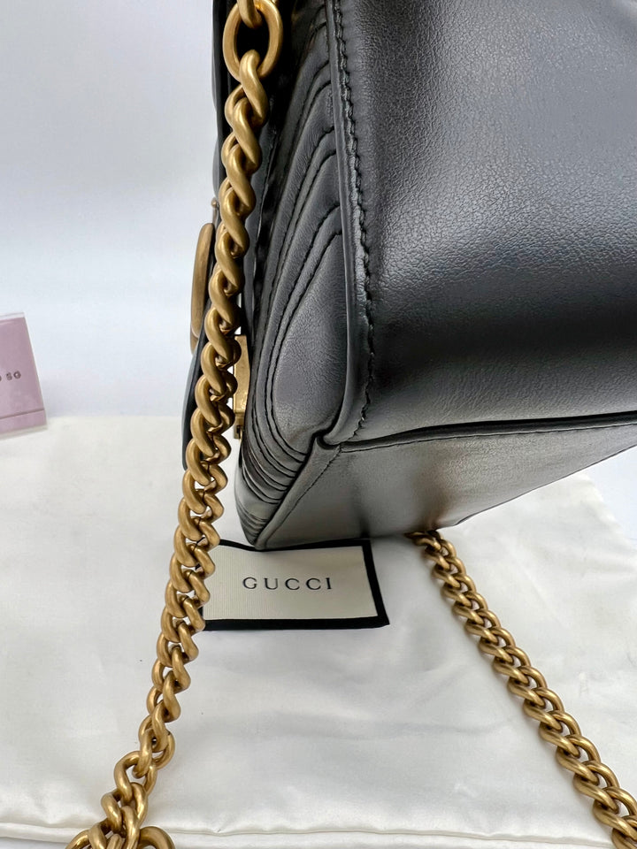 GUCCI MARMONT QUILTED TOP HANDLE GHW SHOULDER BAG