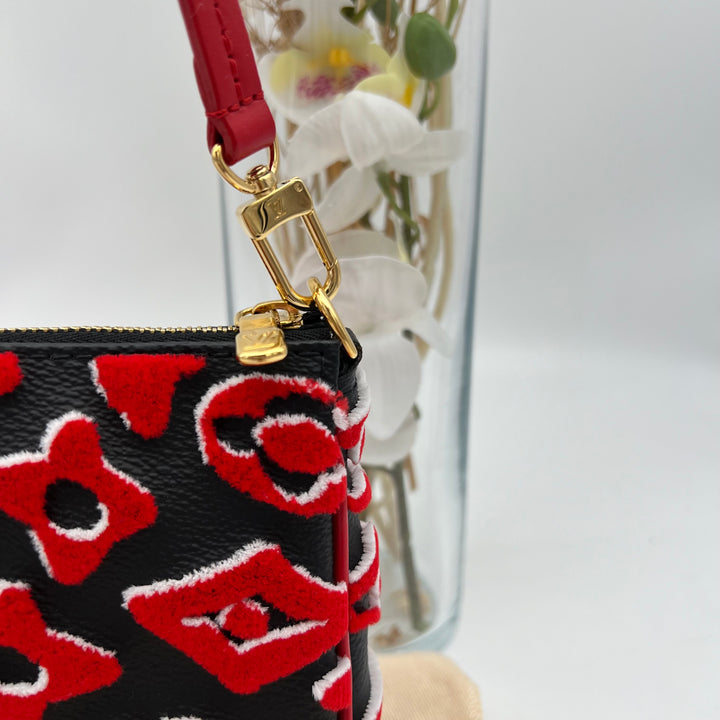 LOUIS VUITTON X UF TUFTED MONOGRAM POCHETTE ACCESSOIRES BLACK RED