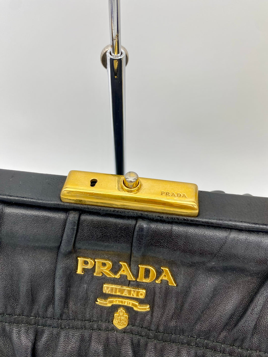 PRADA LEATHER KISSLOCK BAG