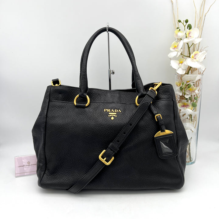 PRADA BLACK LEATHER DAINO 2 WAY BAG