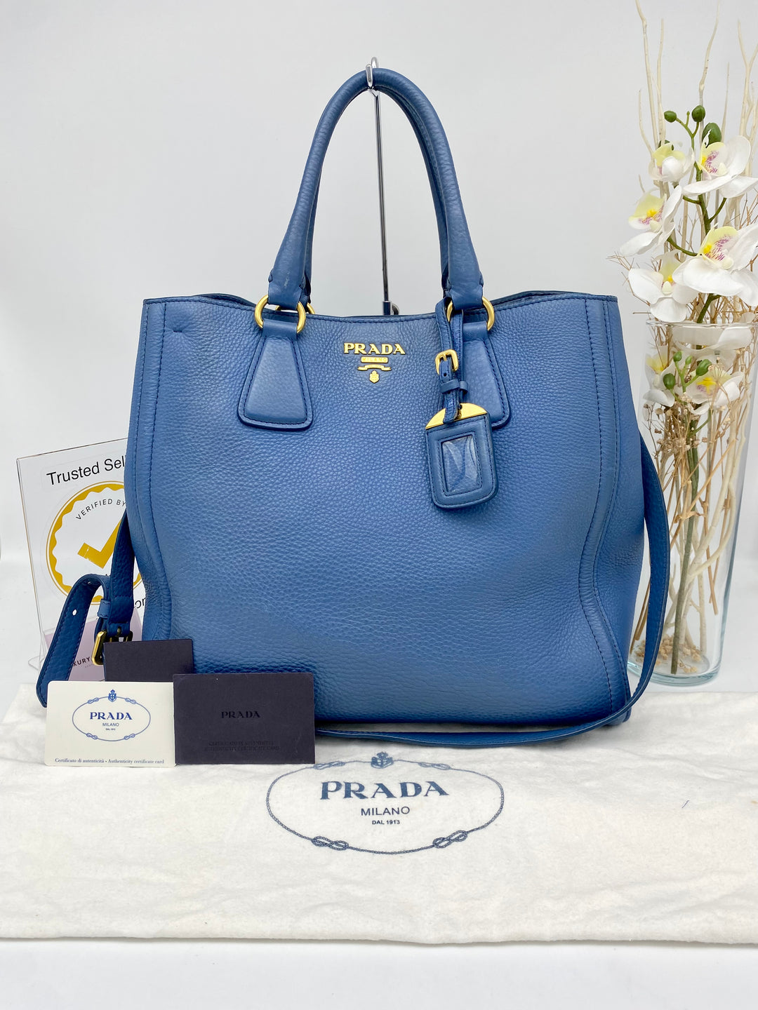 PRADA BLUE LEATHER DAINO 2 WAY BAG