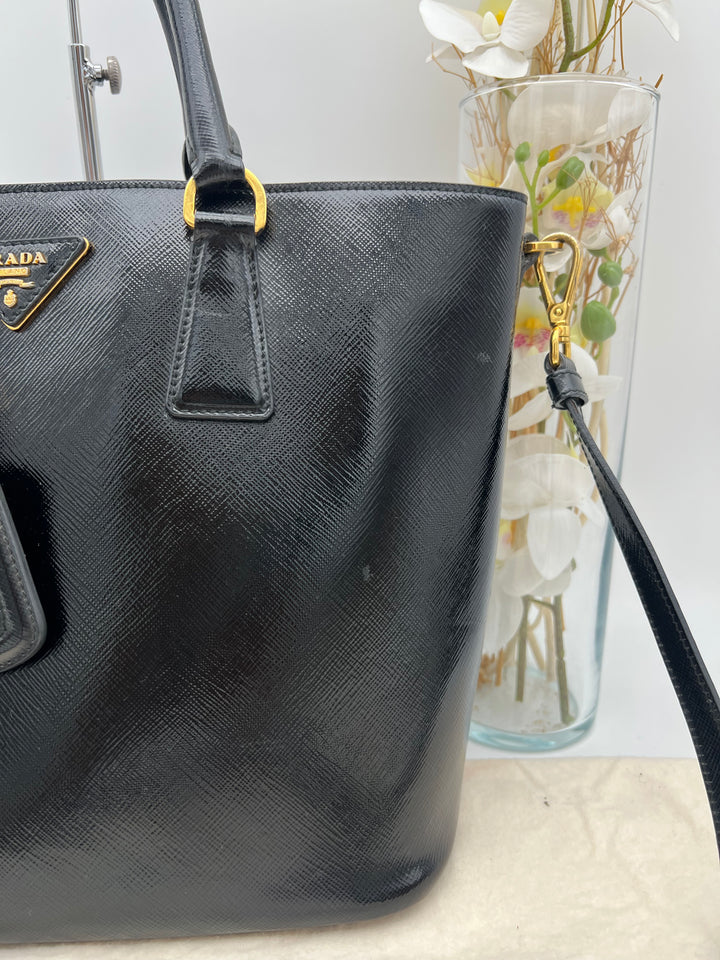 PRADA SAFFIANO VERNICE 2 WAY BLACK