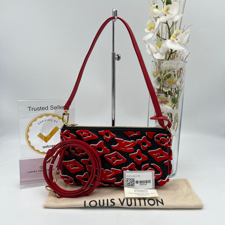 LOUIS VUITTON X UF TUFTED MONOGRAM POCHETTE ACCESSOIRES BLACK RED