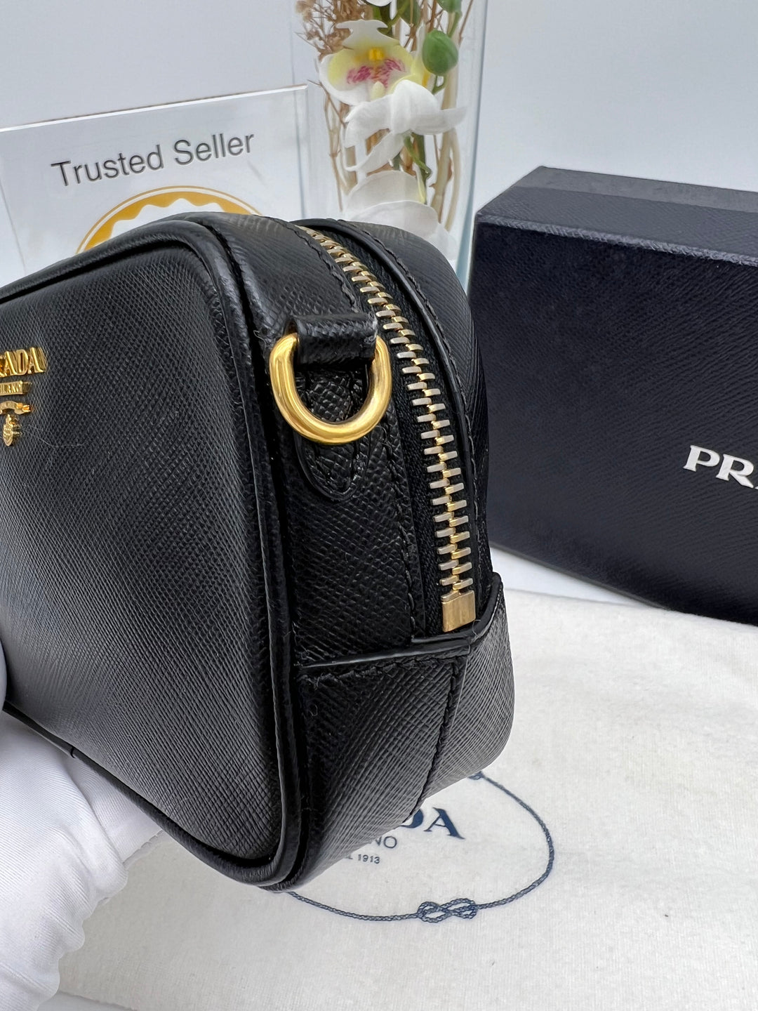 PRADA MINI CAMERA BAG SAFFIANO BLACK