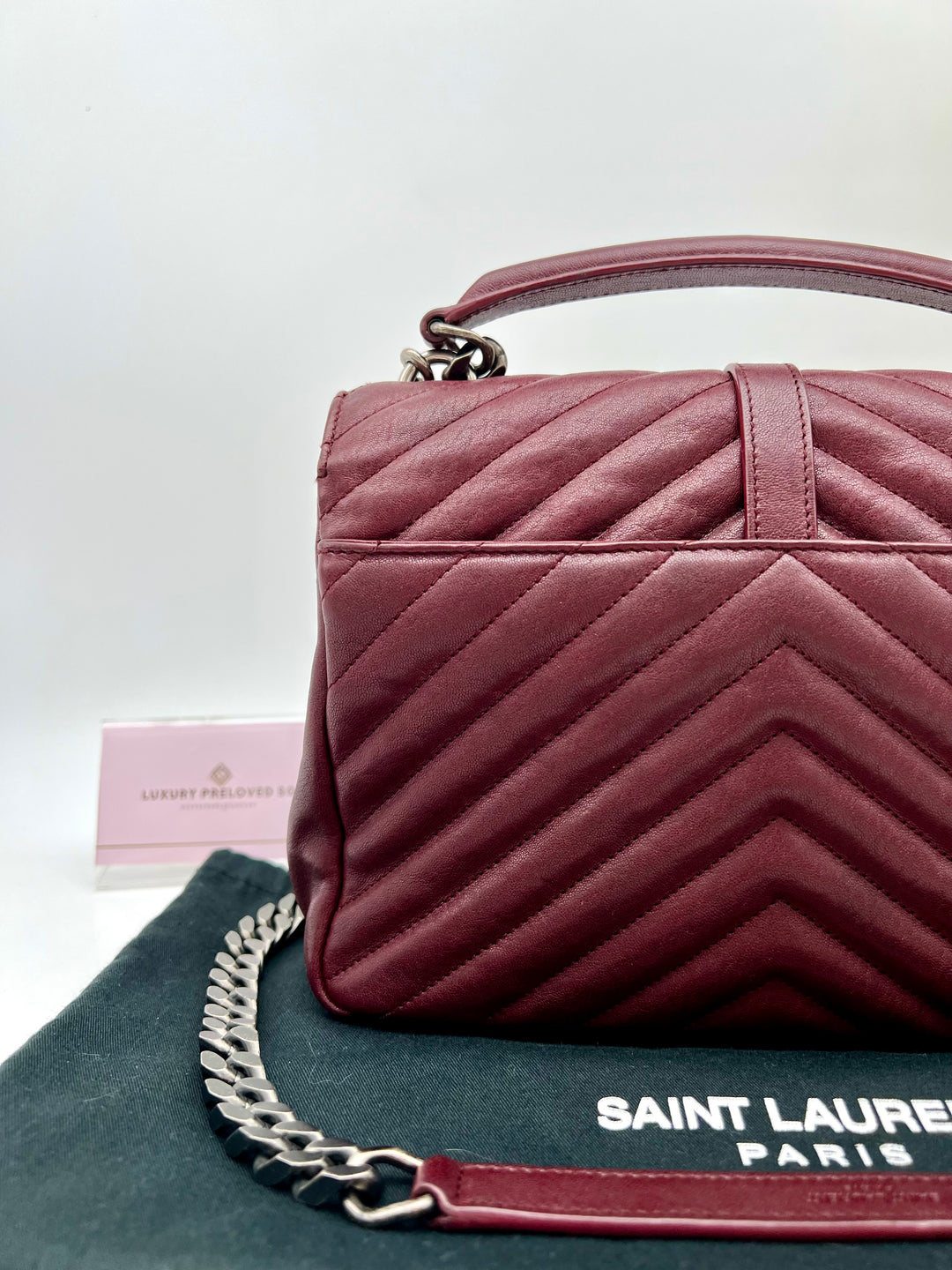 YVES SAINT LAURENT COLLEGE CHEVRON QUILTED BAG GHW
