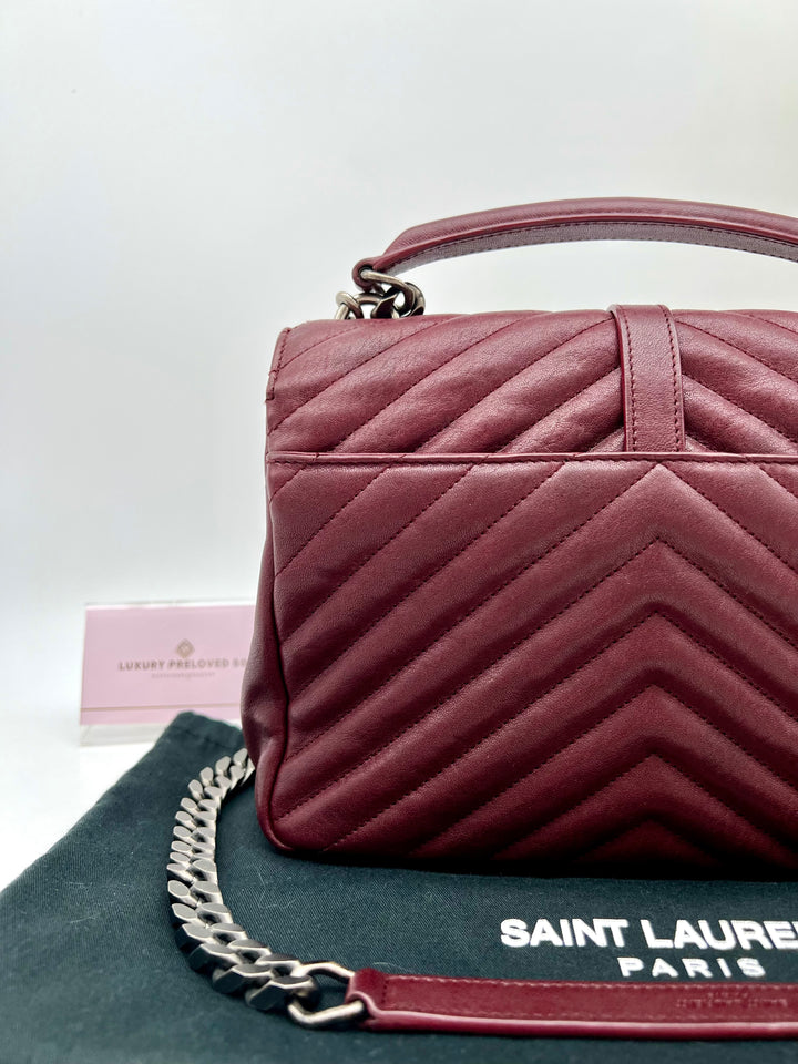 YVES SAINT LAURENT COLLEGE CHEVRON QUILTED BAG GHW