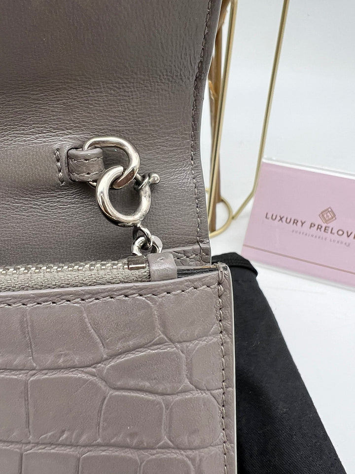 YVES SAINT LAURENT MONOGRAM KATE SMALL TASSEL EMBOSSED CROC BAG