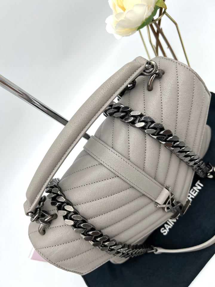 YVES SAINT LAURENT COLLEGE CHEVRON QUILTED BAG SHW MEDIUM