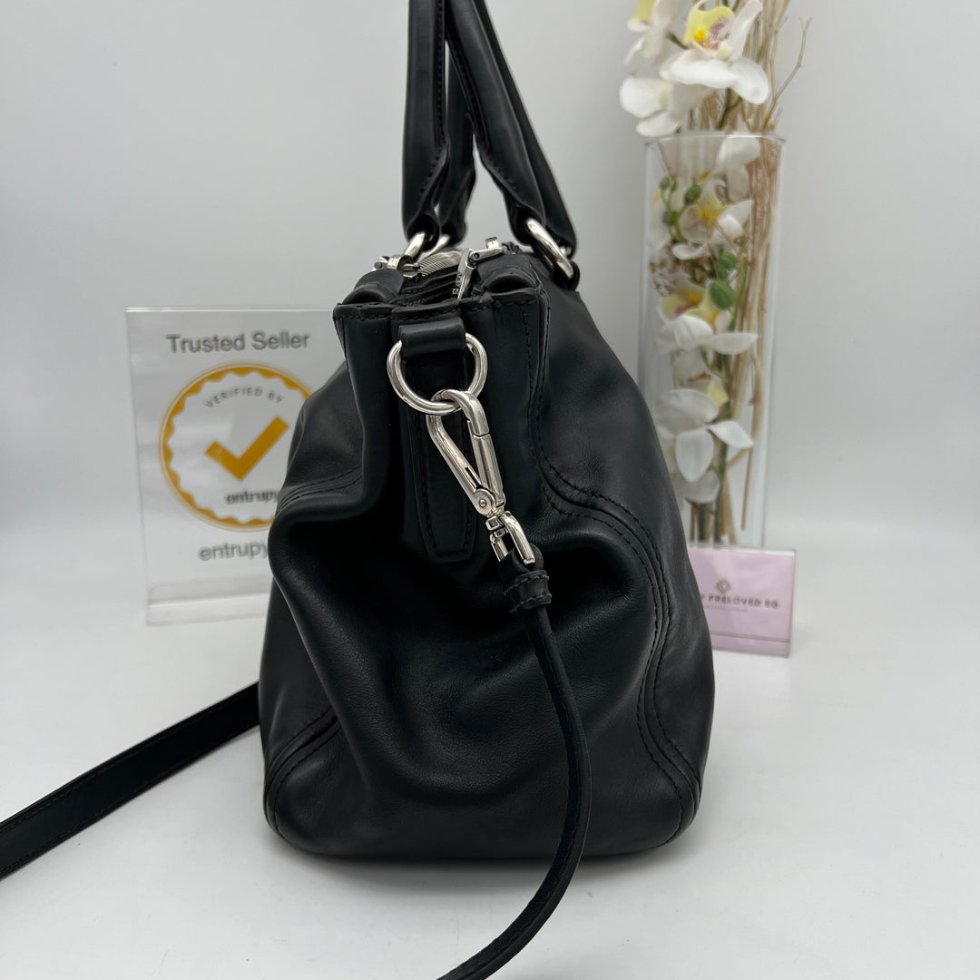 PRADA SOFT CALF BLACK LEATHER 2 WAY BAG