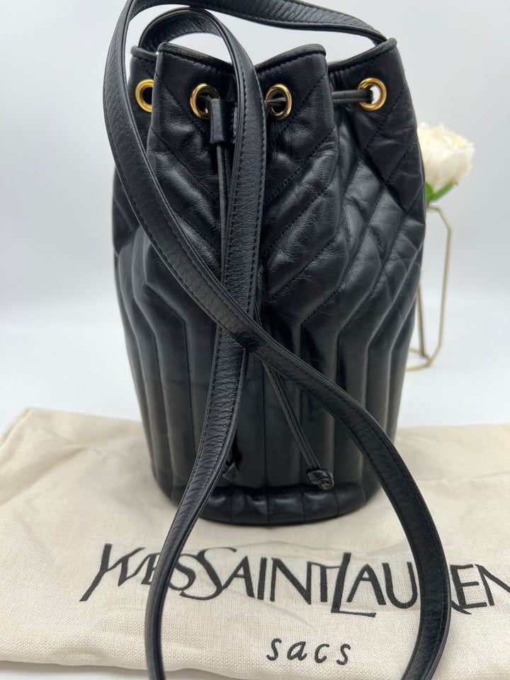 YVES SAINT QUILTED BUCKET SHOULDER BAG