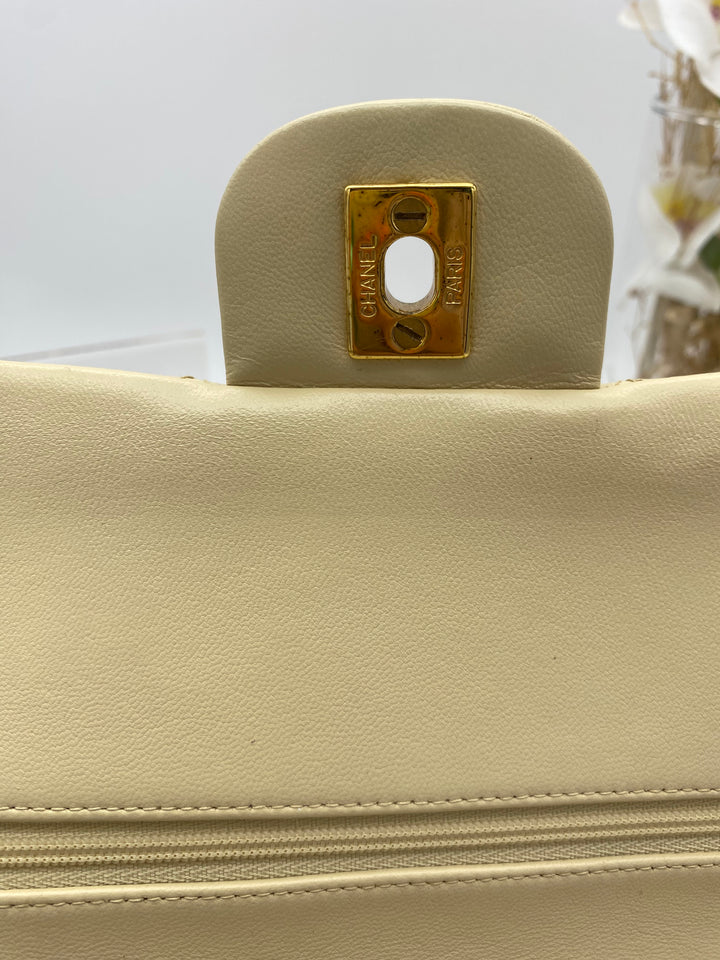 CHANEL VINTAGE DOUBLE FLAP LAMBSKIN BEIGE MEDIUM